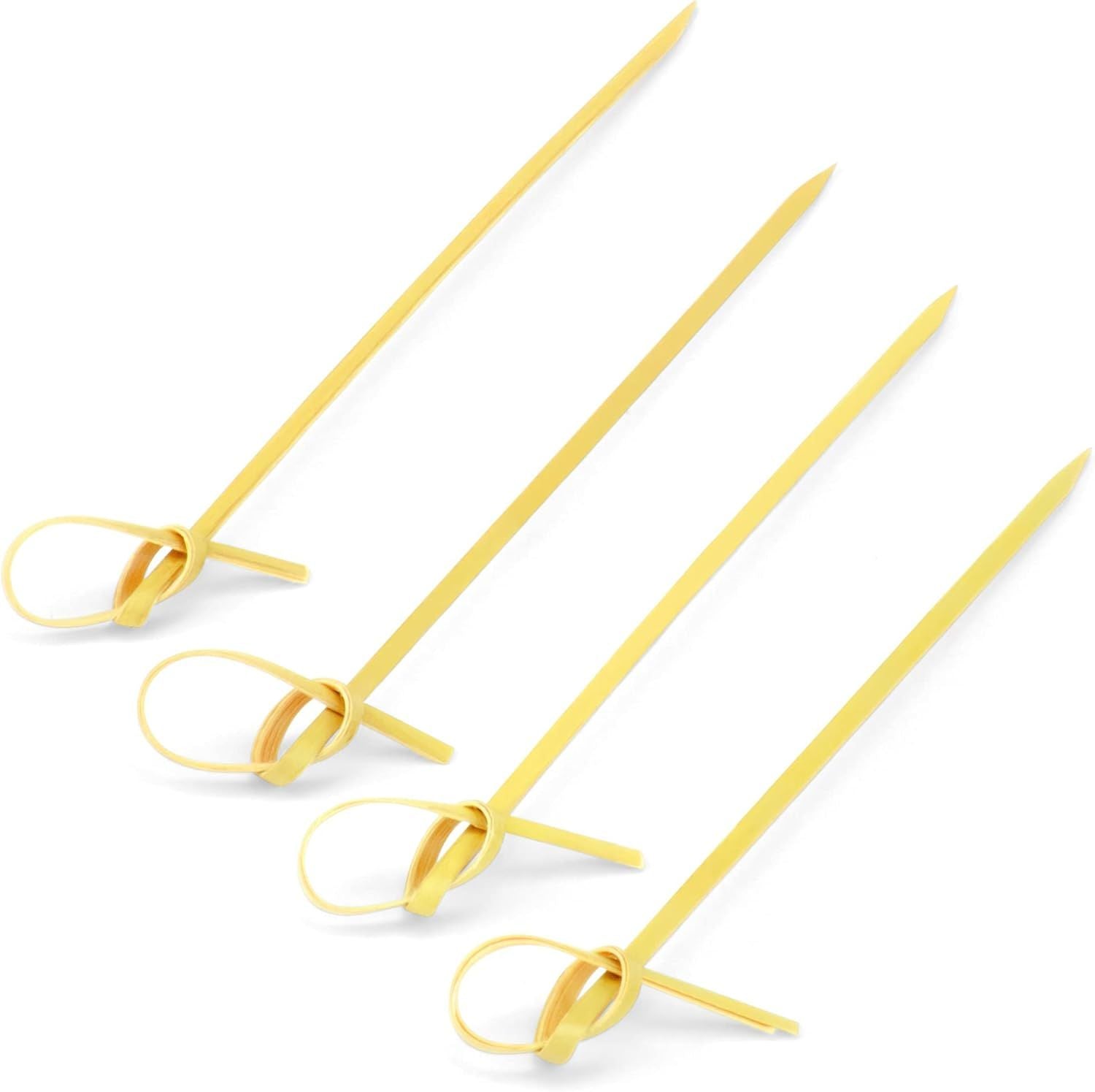 100 Bamboo Cocktail Picks, 4 inch Looped Knot Natural Bamboo Skewers for BBQ, Appetizers 100 Pack