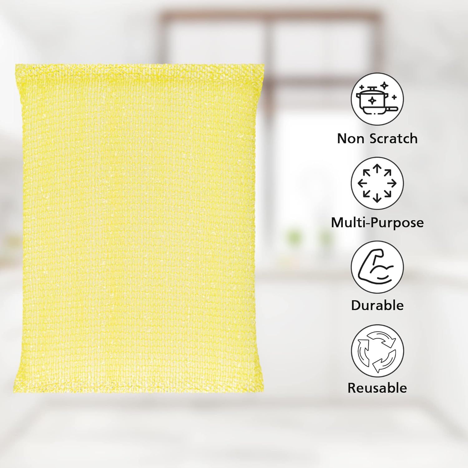 4 Multipurpose Scouring Pads, Non-Scratch Cleaning Sponge for Kitchen, Bathroom, Pots, Pans, and Dishes 4 Pack