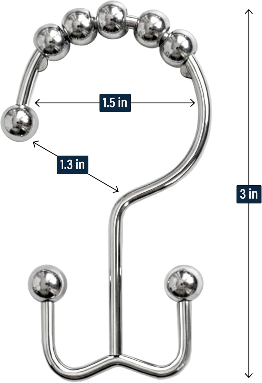 12 Pack Shower Curtain Hooks, Heavy Duty Coated Stainless Steel, Rustproof and Corrosion Resistant, Smooth Glide Double Hooks for Standard Shower Rods, Chrome 12 Pack