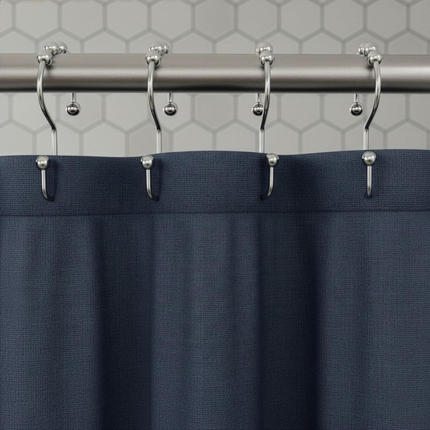 12 Pack Shower Curtain Hooks, Heavy Duty Coated Stainless Steel, Rustproof and Corrosion Resistant, Smooth Glide Double Hooks for Standard Shower Rods, Chrome 12 Pack