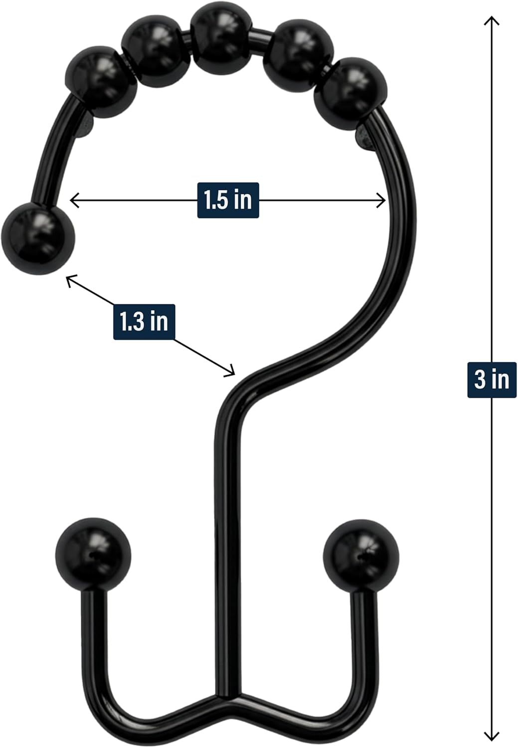 12 Pack Shower Curtain Hooks, Heavy Duty Coated Stainless Steel, Rustproof and Corrosion Resistant, Smooth Glide Double Hooks for Standard Shower Rods, Black 12 Pack