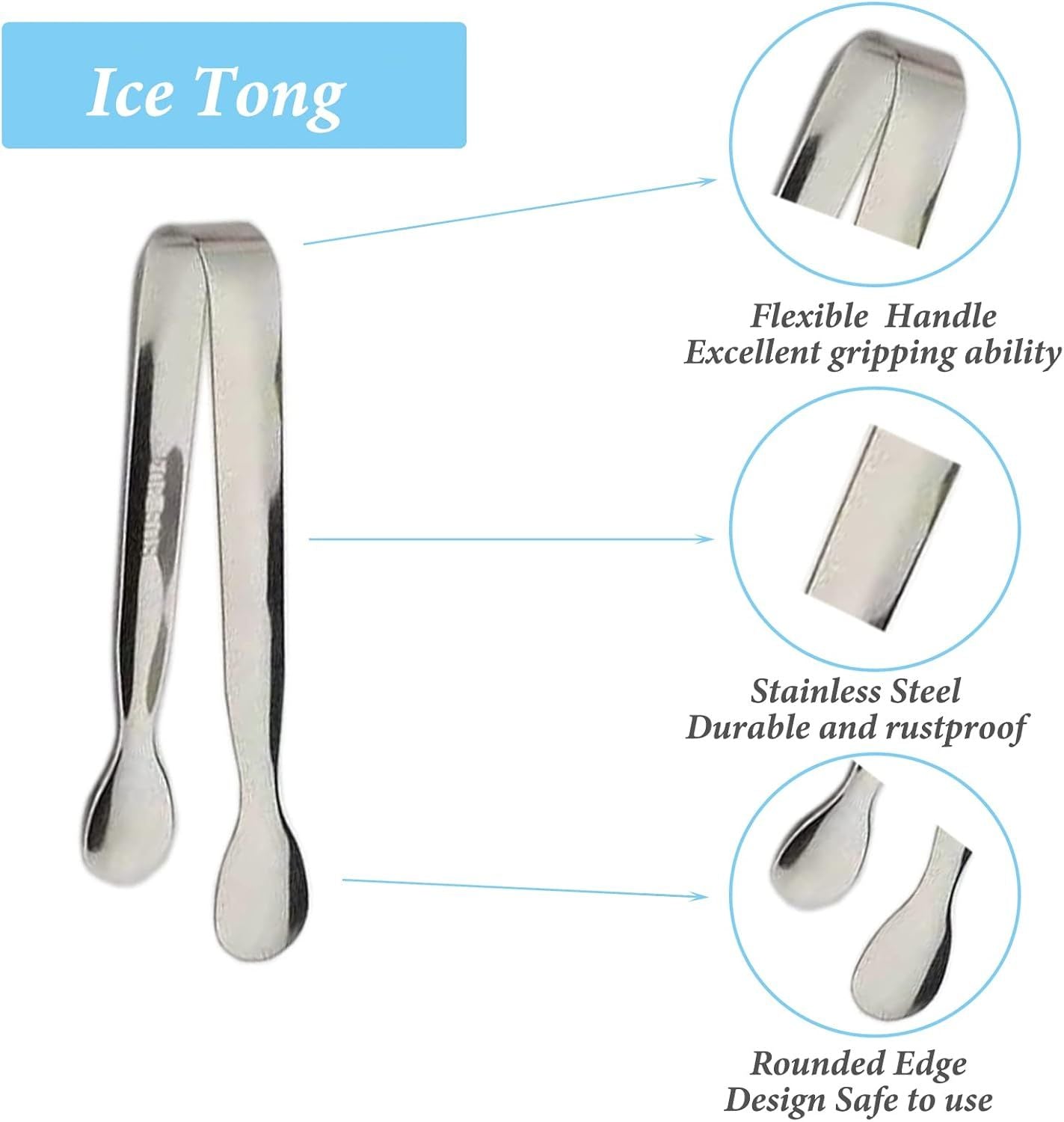 6PCS Ice Tongs Mini Sugar Tongs 4.25Inch Stainless Steel Kitchen Utensils Set,Small Serving Tong and Tiny Kitchen Tong for Appetizers,Tea Party, Coffee Bar, Desserts by Silver