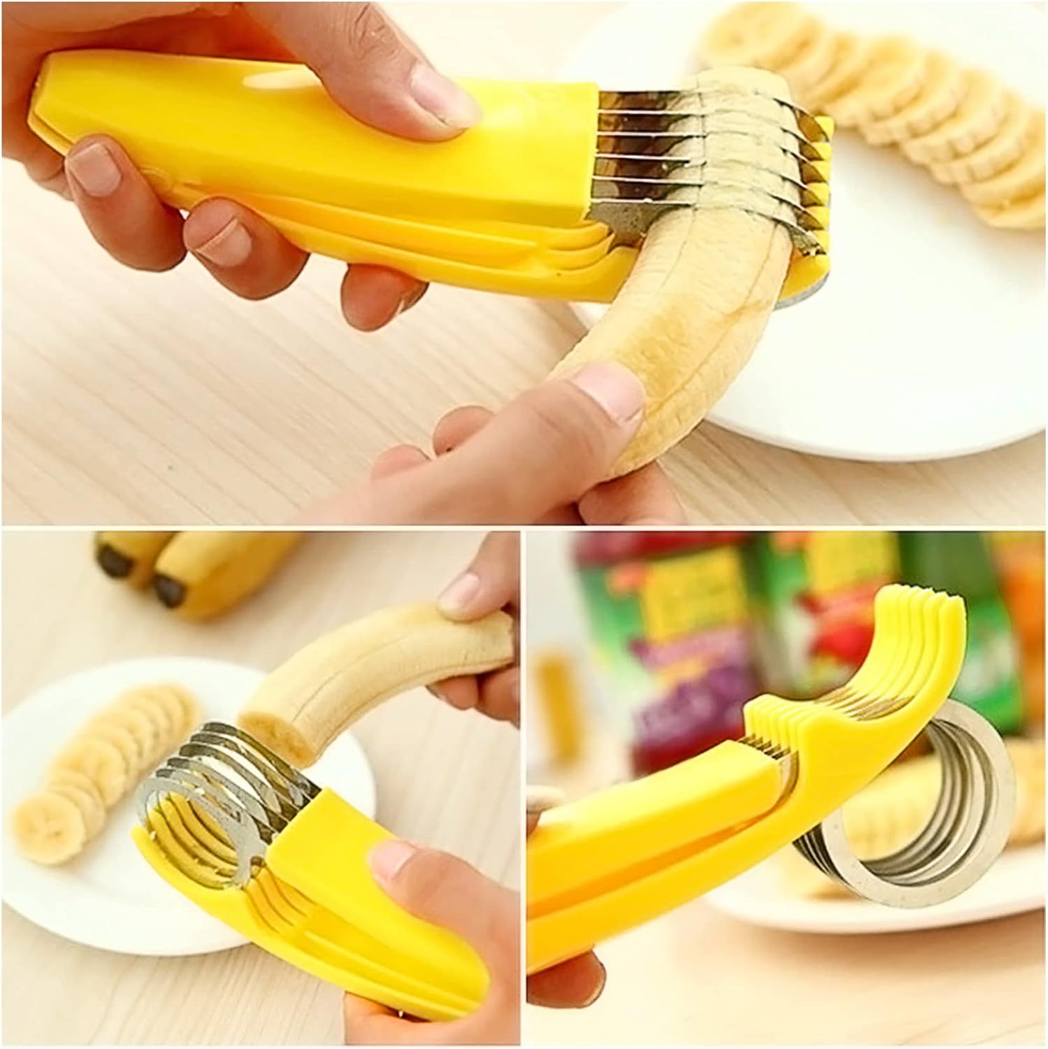 Banana Slicer,ABS + Stainless Steel Fruit and Vegetable Salad Peeler Cutter Kitchen Tools For Banana,Strawberry,Grape 1 pcs