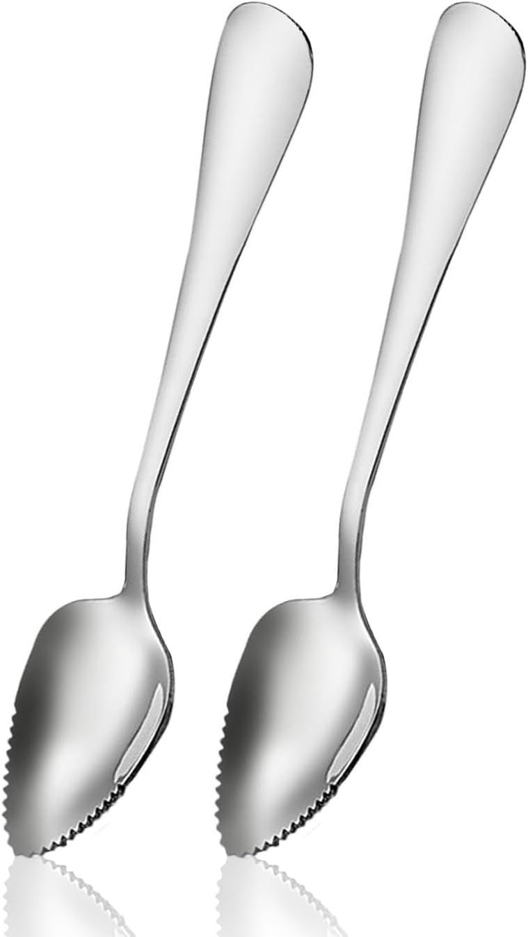 Serrated Edge Grapefruit Spoons Stainless Steel Grapefruit Utensil Tool Dessert Fruit Spoons for Citrus Lemon Kiwi Salads Melon Lime Pitaya Apple Fruit Puree Silver