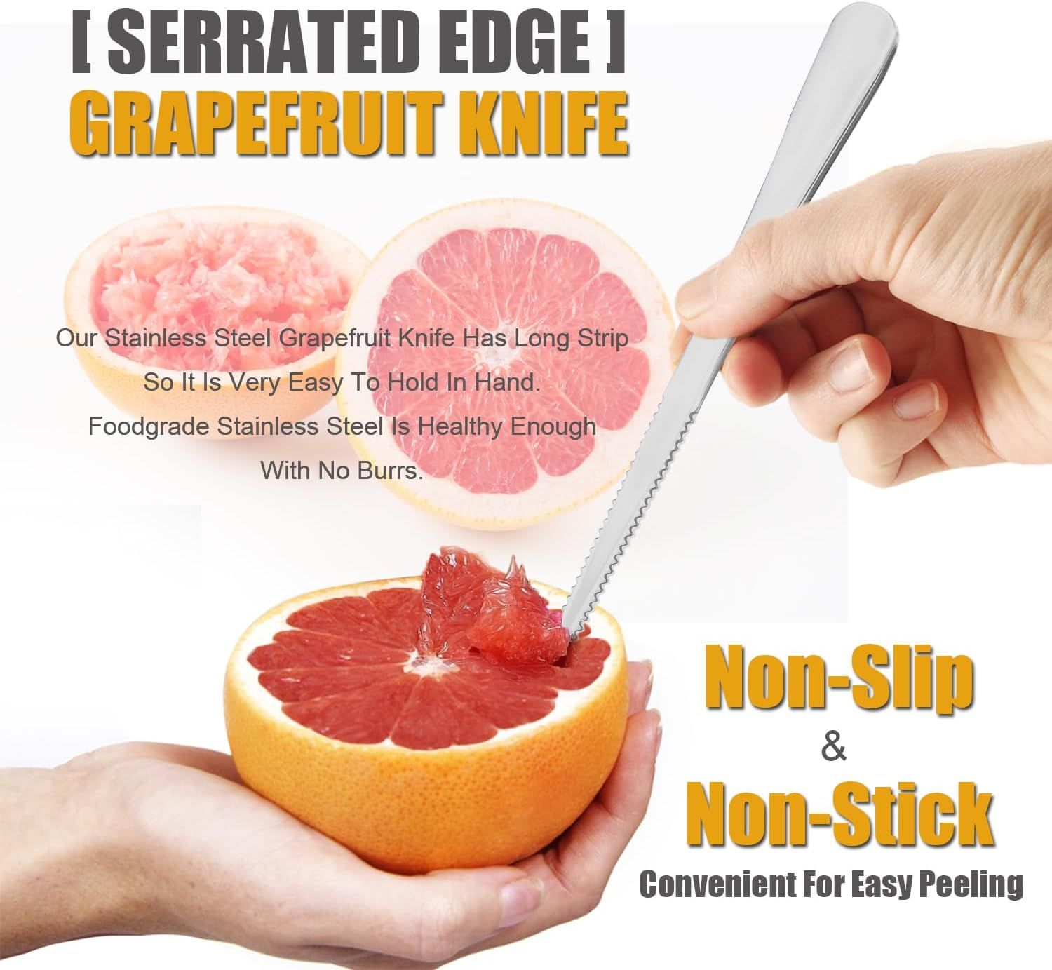 Serrated Edge Grapefruit Spoons Stainless Steel Grapefruit Utensil Tool Dessert Fruit Spoons for Citrus Lemon Kiwi Salads Melon Lime Pitaya Apple Fruit Puree Silver