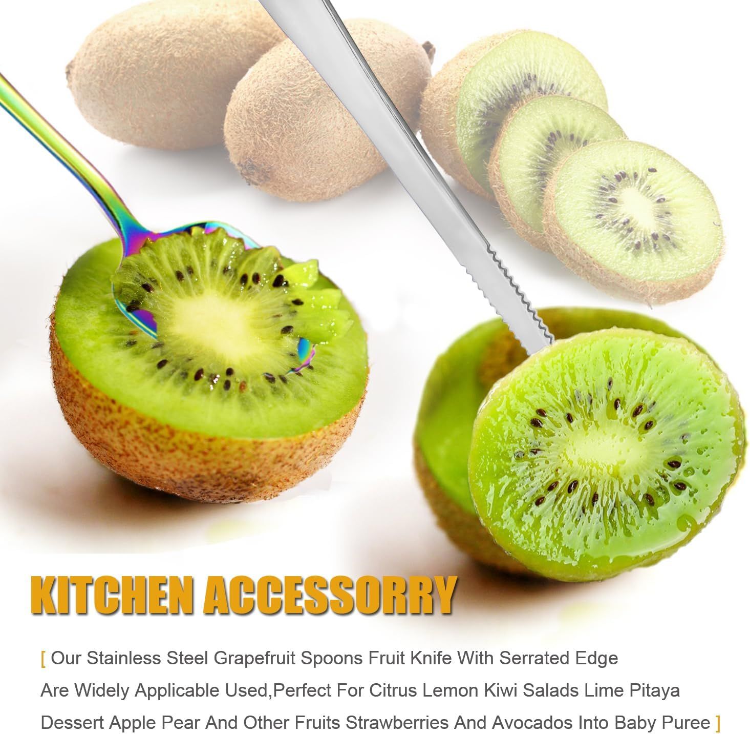 Serrated Edge Grapefruit Spoons Stainless Steel Grapefruit Utensil Tool Dessert Fruit Spoons for Citrus Lemon Kiwi Salads Melon Lime Pitaya Apple Fruit Puree Silver