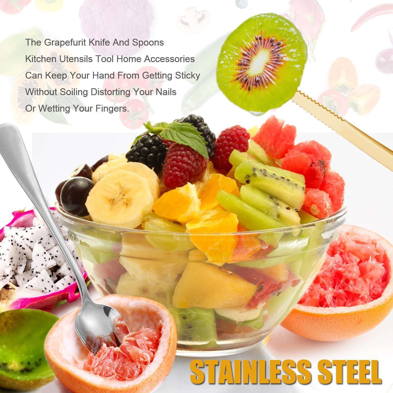 Serrated Edge Grapefruit Spoons Stainless Steel Grapefruit Utensil Tool Dessert Fruit Spoons for Citrus Lemon Kiwi Salads Melon Lime Pitaya Apple Fruit Puree Silver