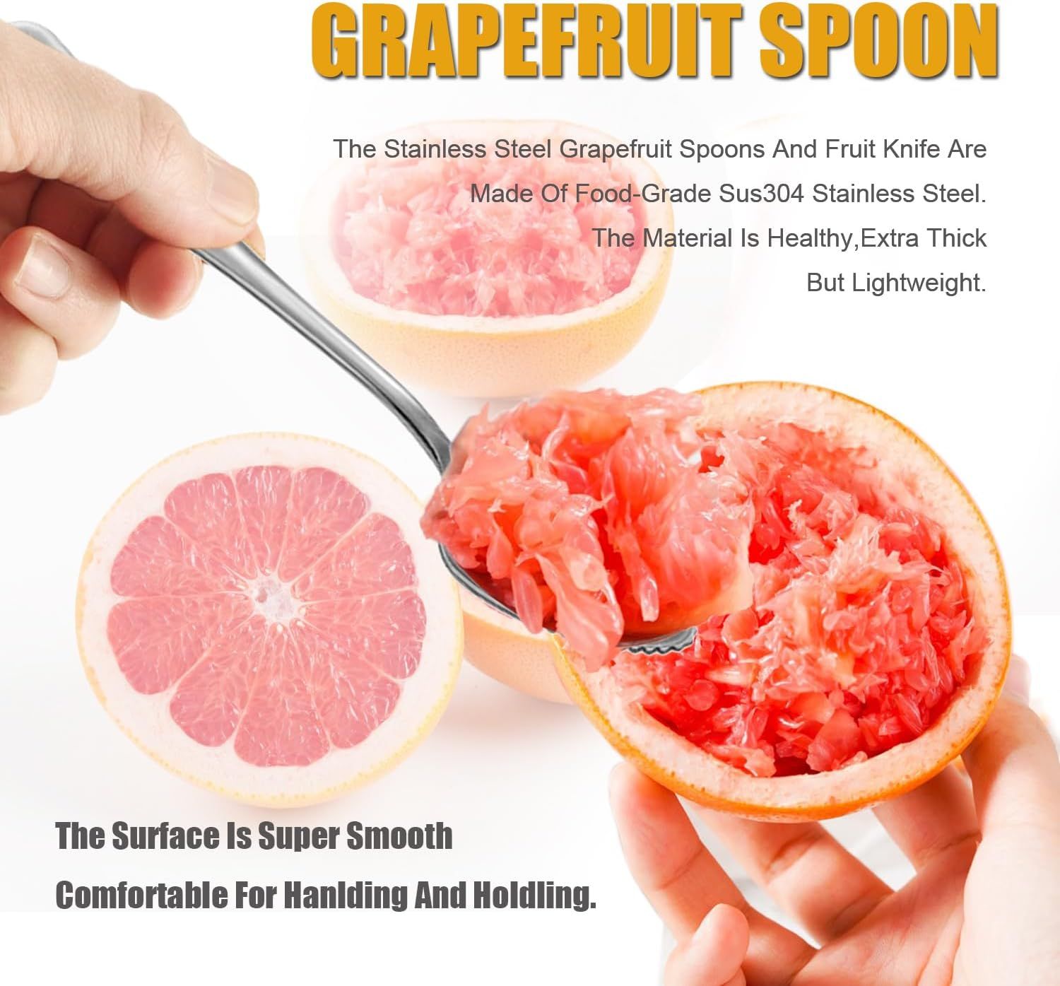 Grapefruit Spoons Serrated Edge Knife Stainless Steel Utensil Tool Dessert Spoon for Citrus Lemon Kiwi Salads Melon Lime Pitaya Apple Fruit Puree Silver