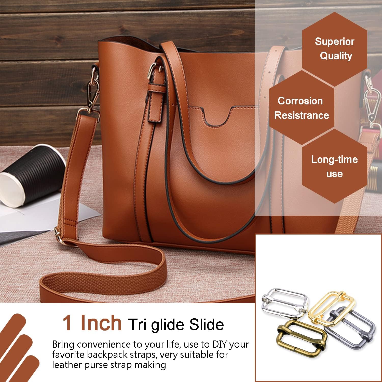 CooBigo 25 Pack 1 Inch Metal Adjustable Slide Buckles Tri-Glide Rectangle Adjuster Suspender Strap Slider for Purse Bag Hardware Making Supplies Backpack replacement Keeper Mixed