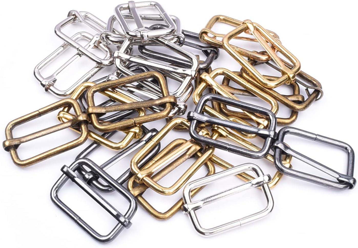 CooBigo 25 Pack 1 Inch Metal Adjustable Slide Buckles Tri-Glide Rectangle Adjuster Suspender Strap Slider for Purse Bag Hardware Making Supplies Backpack replacement Keeper Mixed