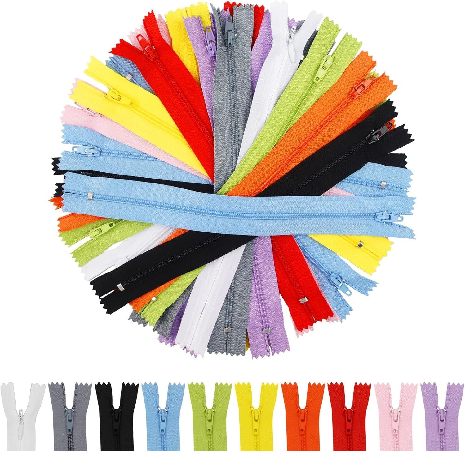 30 Pcs Nylon Coil Zippers for Tailor Sewing in 10 Assorted Colors - Mixed Color Invisible Zippers for Bags, Garment Craft DIY Accessories 9.5 Inches