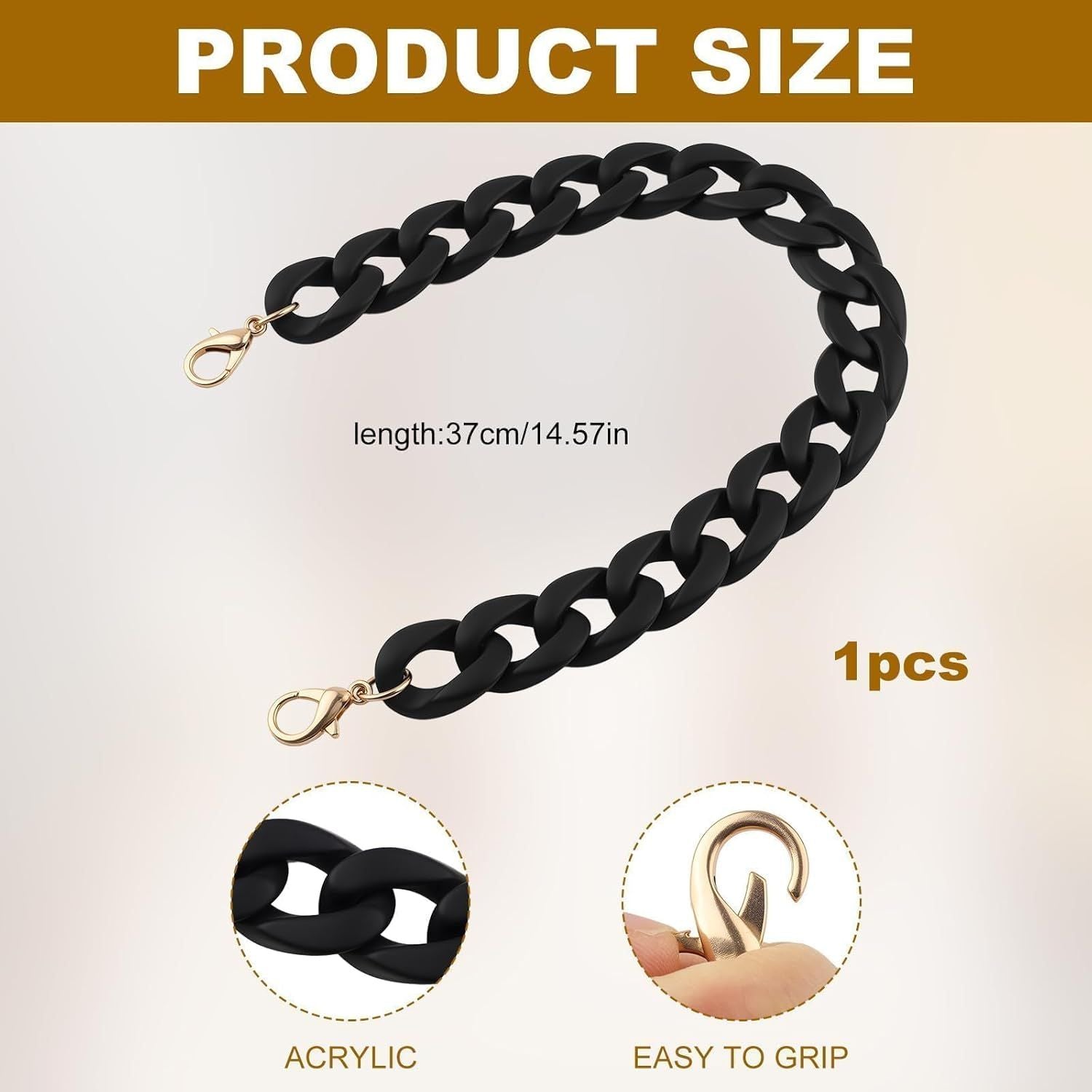 14.5 Inch Acrylic Purse Chain Strap Replacement, Short Bag Chain Handle, Matte Black Bag Charm Extender for Handbags, Clutches, Phone and Shoulder Bags charms for handbags bum bag accessories