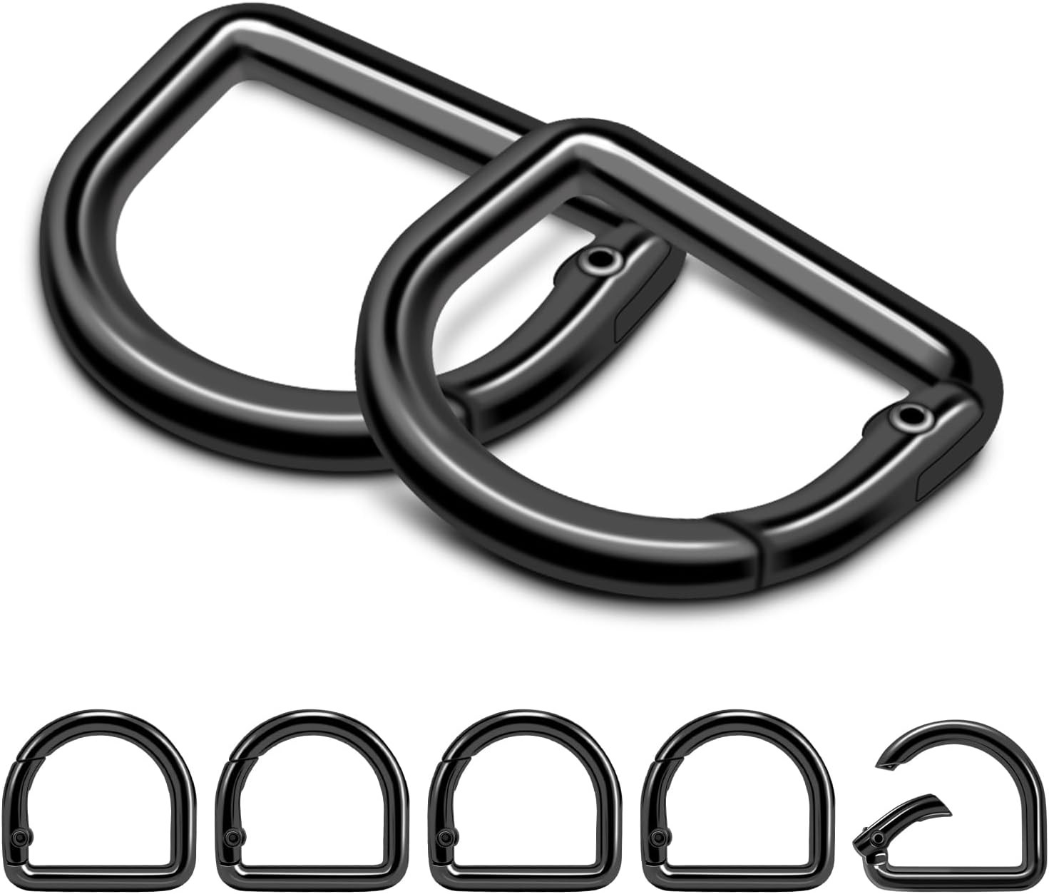CooBigo 10Pcs Small D Ring Carabiner Clips, Metal Tiny Keychain Spring D Rings Hook for Car Keyring, Backpack Clips, Webbing Buckle, Paracord Keyrings, Dog Tag Clip, Purse Chain Hardwa GunBlack