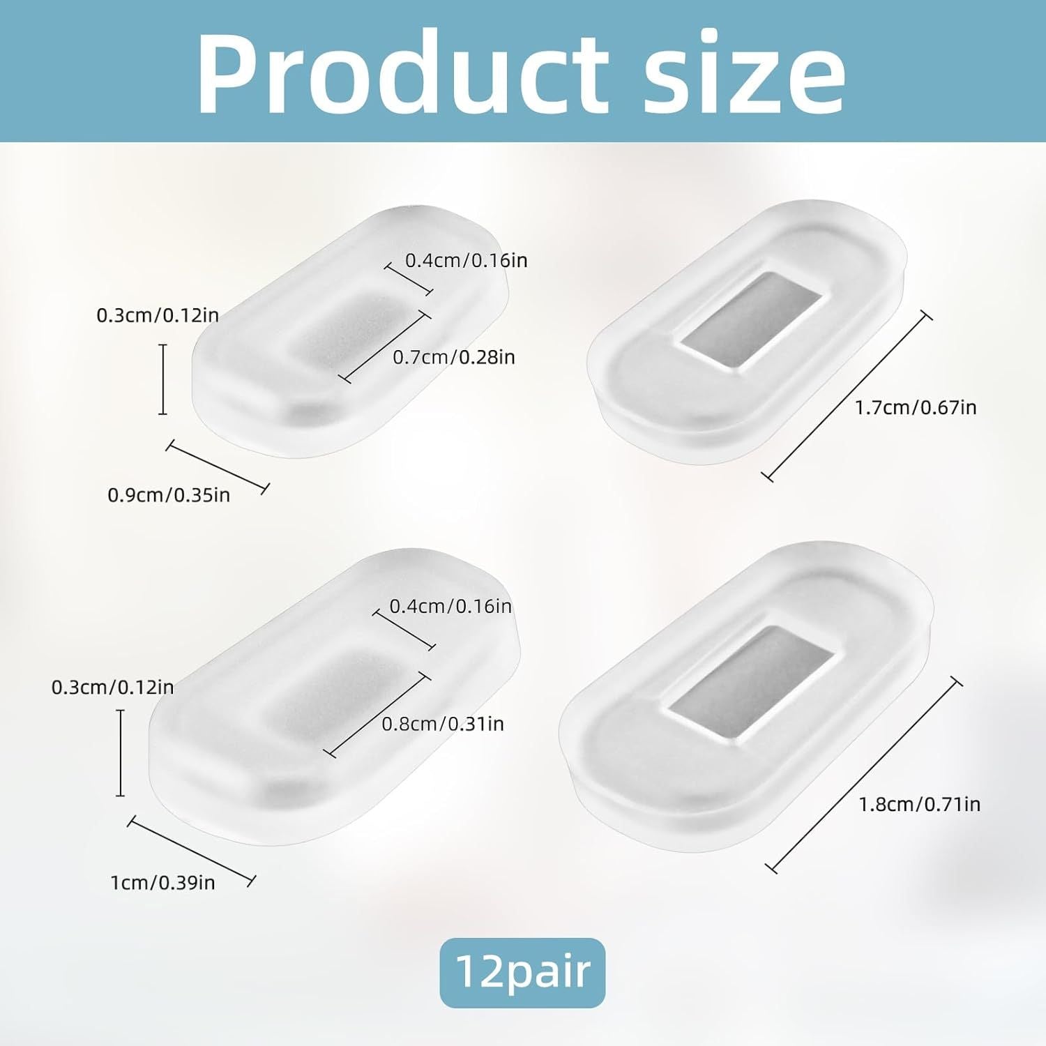 12PCS Soft Eyeglass Nose Pads Cover, Silicone Eyeglass Nose Pads Glasses Repair Kit, 3.35x0.67 Inch Anti-Slip Glasses Nose Piece/Eyewear Protective Cover Eye Pad for Nose Bridge