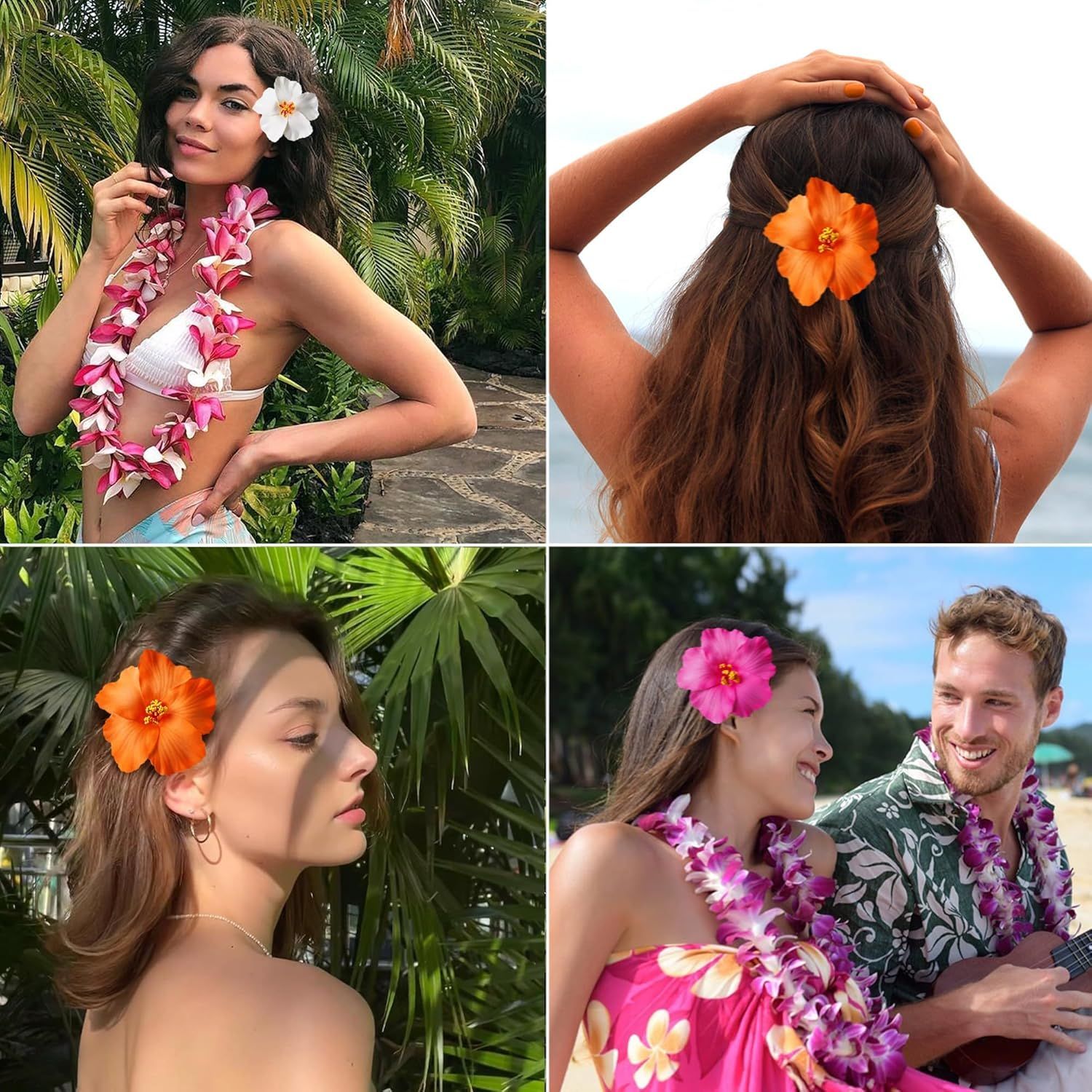 3 Pack Hawaiian Flower Hair Clips, 3.5" Tropical Plumeria Hibiscus Flower Hair Clip for Women, Hibiscus Hair Clips for Beach, Luau, Wedding Accessories