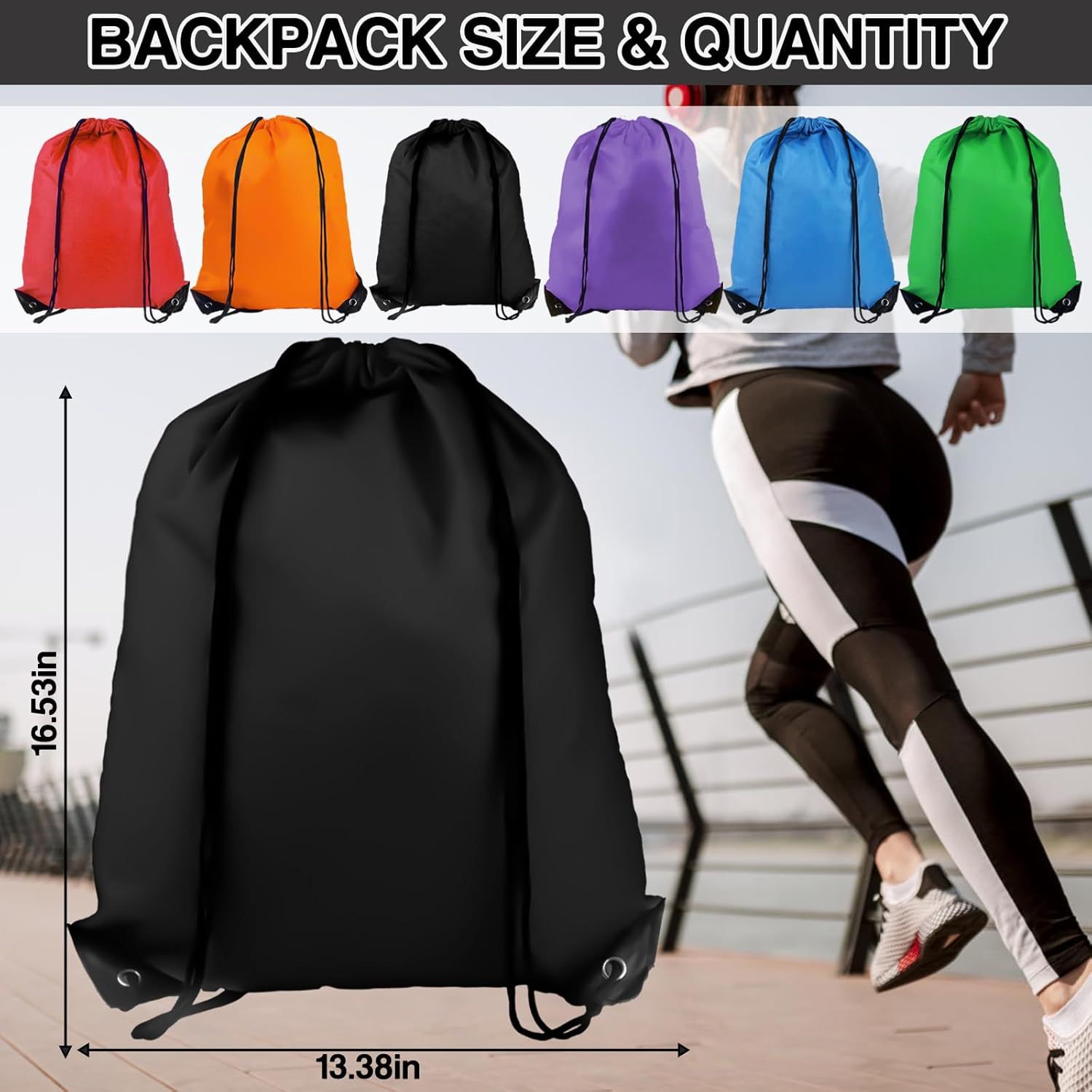 Drawstring Backpack 6 Colors Drawstring Bags, Draw String Back Bag Drawstring Bags Bulk for Sports, Gym, Travel, Swimming, Beach 6 PACK