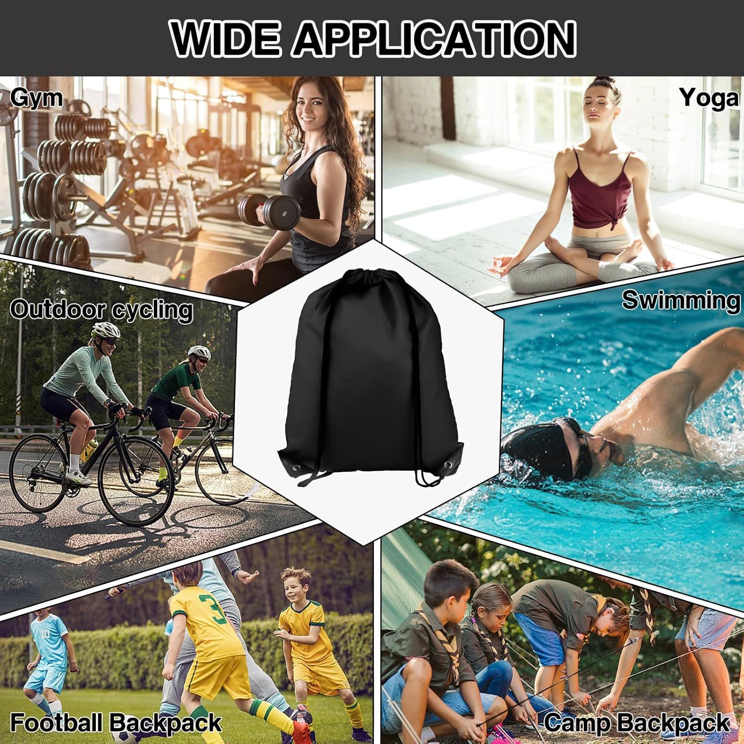 Drawstring Backpack 6 Colors Drawstring Bags, Draw String Back Bag Drawstring Bags Bulk for Sports, Gym, Travel, Swimming, Beach 6 PACK
