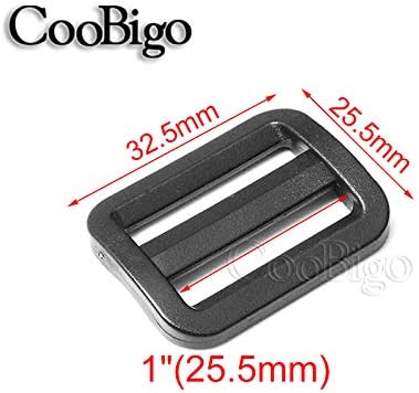 CooBigo 12 Pack Plastic Buckles for Straps 1 Inch Tri-Glide Slide, Plastic Slide Clip Heavy Duty Adjustable Webbing Tri-glides Slider Buckle for Backpack Straps Dog Collar Harness