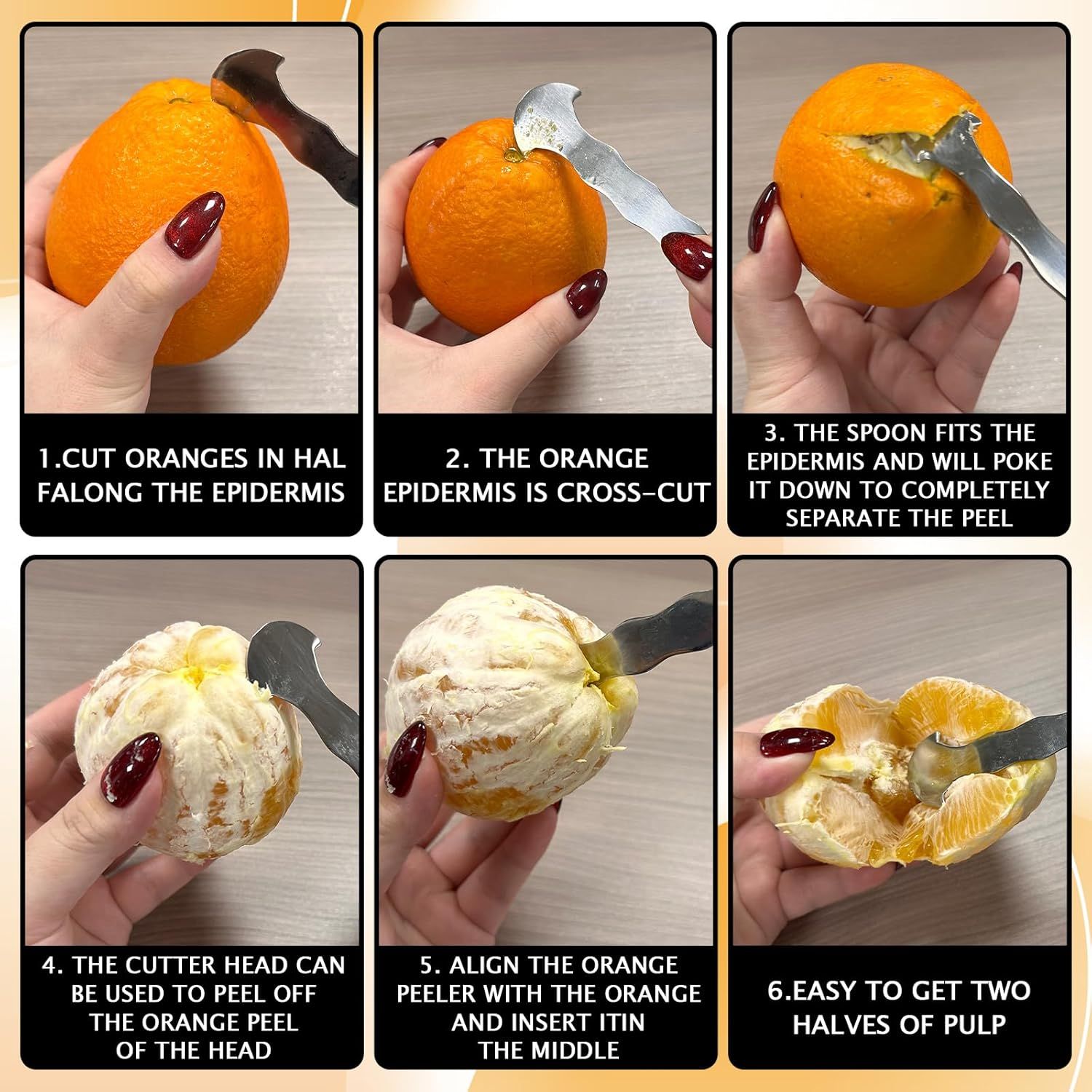 6PCS Stainless Steel Orange Peeler tool, 2.76x1.06x0.11'' Orange/Lemon/Grapefruit Effortless Fruit Peelers for Home, Multi-Functional Citrus Peeler for Kitchen, making fruit preparation quick, easy
