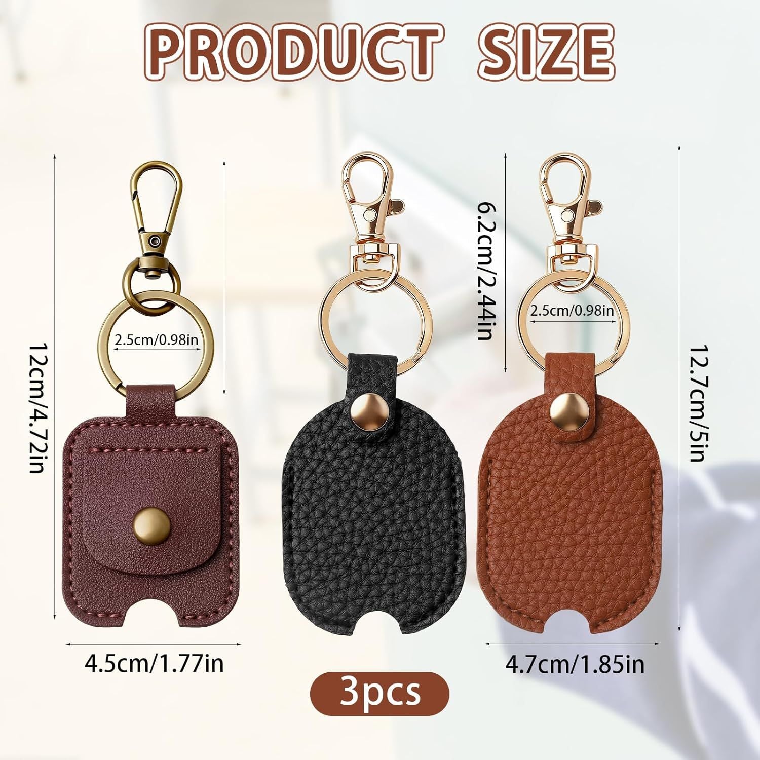 3PCS Leather Car Key Sleeve, PU Leather Keychain Protector, Broken Cars Key Loop Replacement, Smart Remote Protector Case, Vintage Car Keychains Loop Holder for Father's Day, Christmas, Birthday