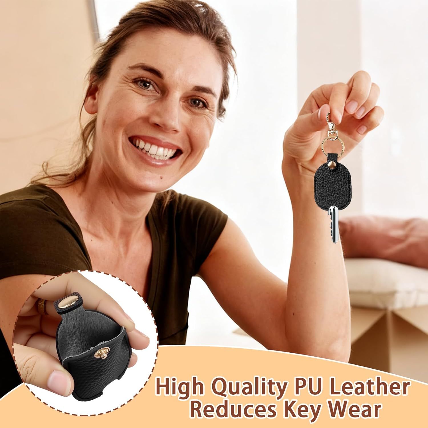 3PCS Leather Car Key Sleeve, PU Leather Keychain Protector, Broken Cars Key Loop Replacement, Smart Remote Protector Case, Vintage Car Keychains Loop Holder for Father's Day, Christmas, Birthday