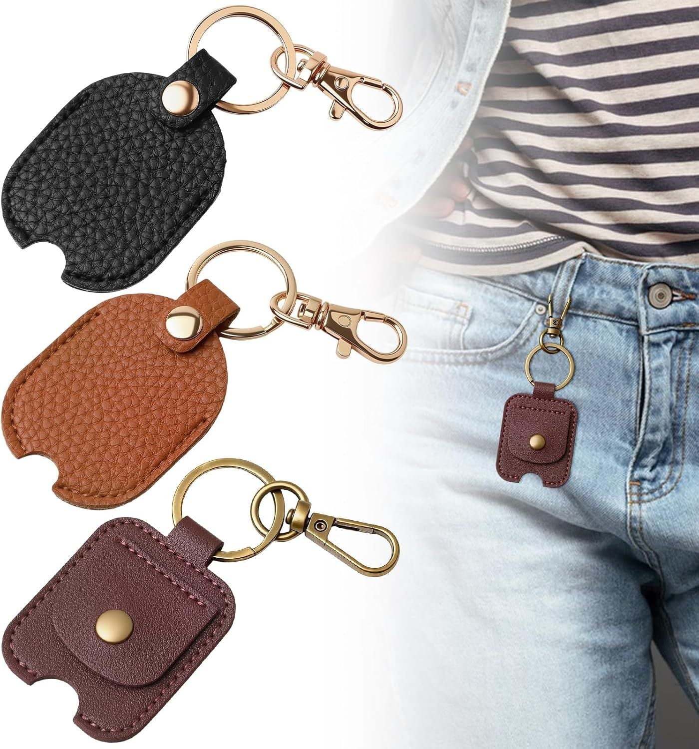 3PCS Leather Car Key Sleeve, PU Leather Keychain Protector, Broken Cars Key Loop Replacement, Smart Remote Protector Case, Vintage Car Keychains Loop Holder for Father's Day, Christmas, Birthday
