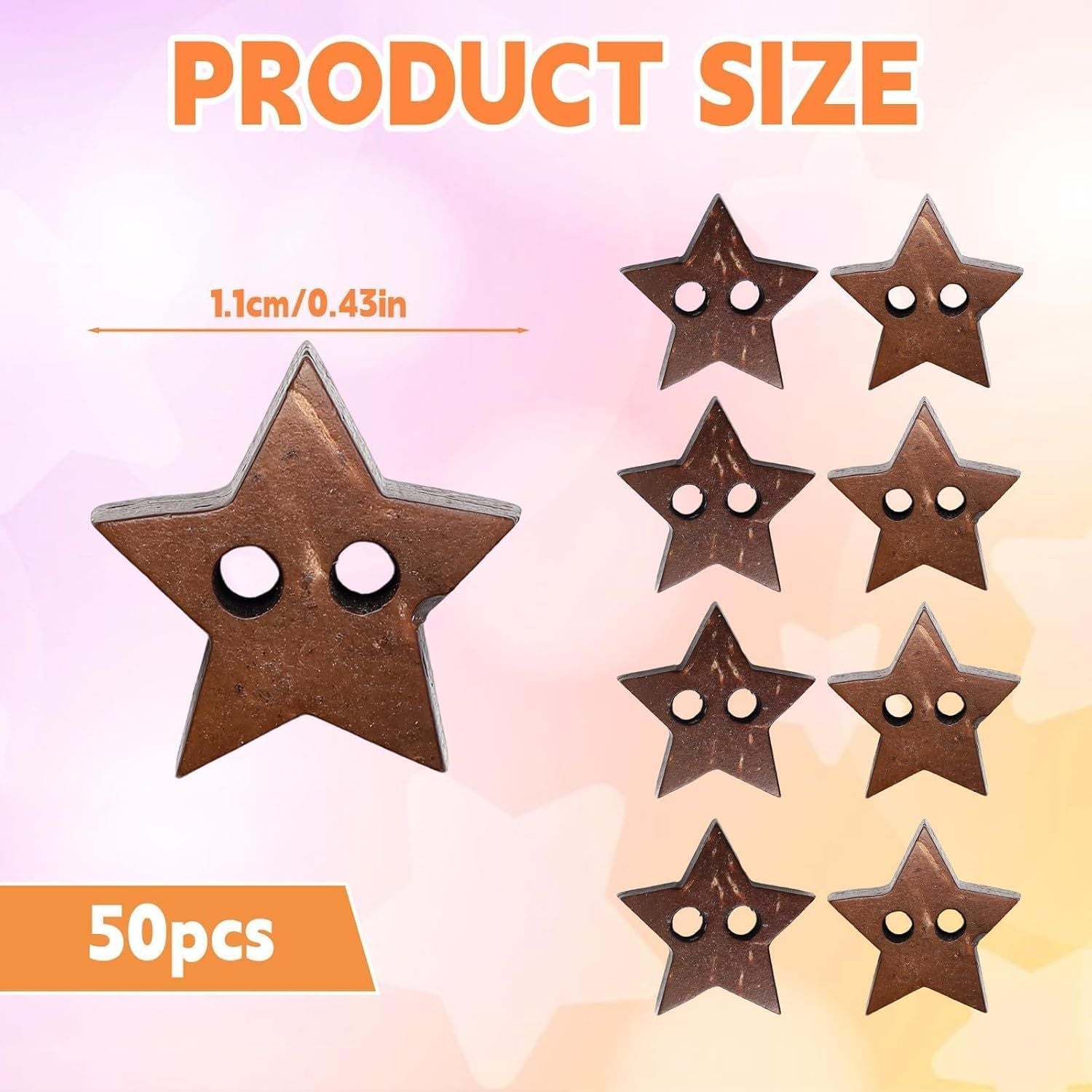 Small Wooden Star Buttons 50Pcs, 2-Hole Antique Brown Decorative Stars for DIY Crafts, Vintage Star Wood Buttons for Sewing & Scrapbooking, Rustic Holiday Decor and Gift Wrapping Wood Accessories