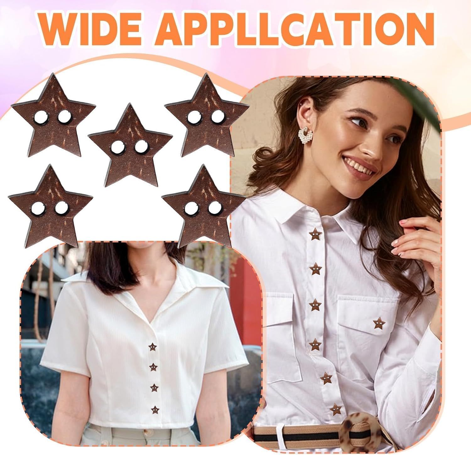 Small Wooden Star Buttons 50Pcs, 2-Hole Antique Brown Decorative Stars for DIY Crafts, Vintage Star Wood Buttons for Sewing & Scrapbooking, Rustic Holiday Decor and Gift Wrapping Wood Accessories