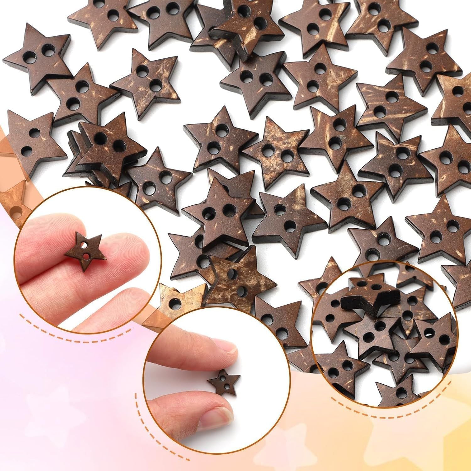 Small Wooden Star Buttons 50Pcs, 2-Hole Antique Brown Decorative Stars for DIY Crafts, Vintage Star Wood Buttons for Sewing & Scrapbooking, Rustic Holiday Decor and Gift Wrapping Wood Accessories