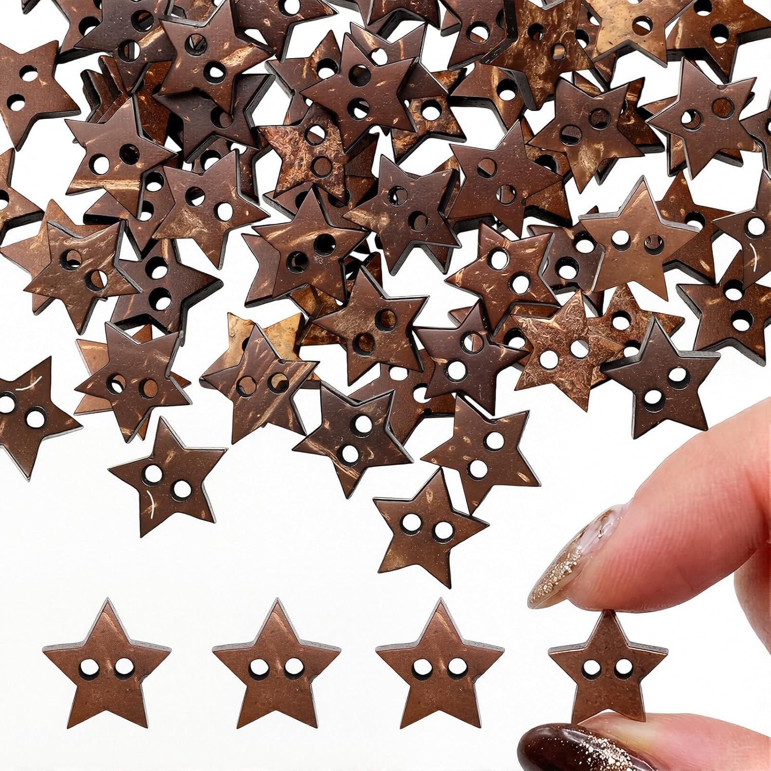 Small Wooden Star Buttons 50Pcs, 2-Hole Antique Brown Decorative Stars for DIY Crafts, Vintage Star Wood Buttons for Sewing & Scrapbooking, Rustic Holiday Decor and Gift Wrapping Wood Accessories