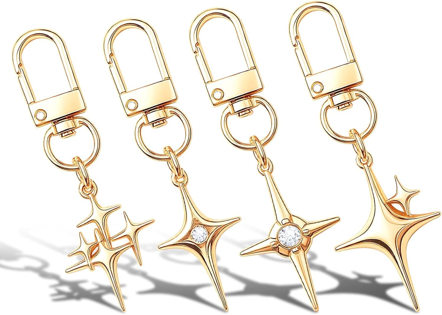 4Pack North Star Keychain-Gold Star Keychains, Vintage Y2k Star Keychain, Cross Star Pendant Keychain for Handbag, Backpack, Car Holder, Ideal for birthdays, Christmas, Mother’s Day 2.6x0.79''