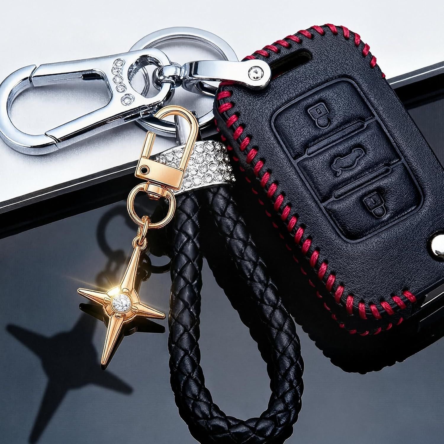 4Pack North Star Keychain-Gold Star Keychains, Vintage Y2k Star Keychain, Cross Star Pendant Keychain for Handbag, Backpack, Car Holder, Ideal for birthdays, Christmas, Mother’s Day 2.6x0.79''