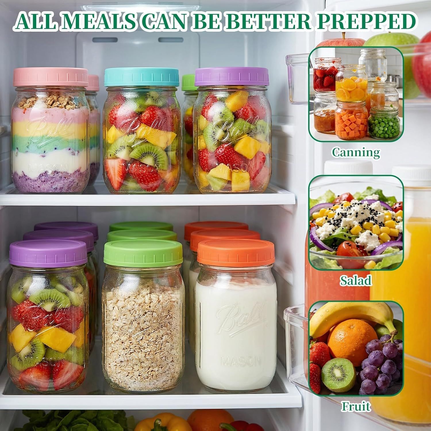 5 Pcs Wide Mouth Mason Jar Lids, 86mm Plastic Storage Caps for Wide Mouth Jars Covers - Reusable Storage Caps/Jar Lids for Mason Glass Jars - Leak-Proof Sealing Covers/Dishwasher Safe