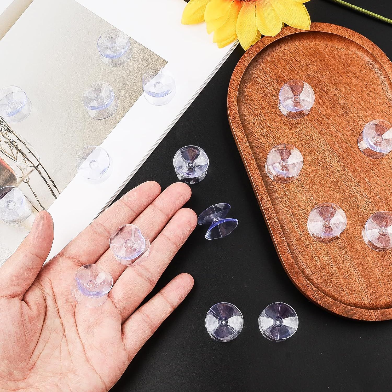 24PCS 20mm Double Sided Suction Cups, Clear Silicone Bumpers Small Suction Cups, Clear Plastic Sucker Pads/Silicone Bumpers Desk Glass Suction Cups for Furniture and Mirrors
