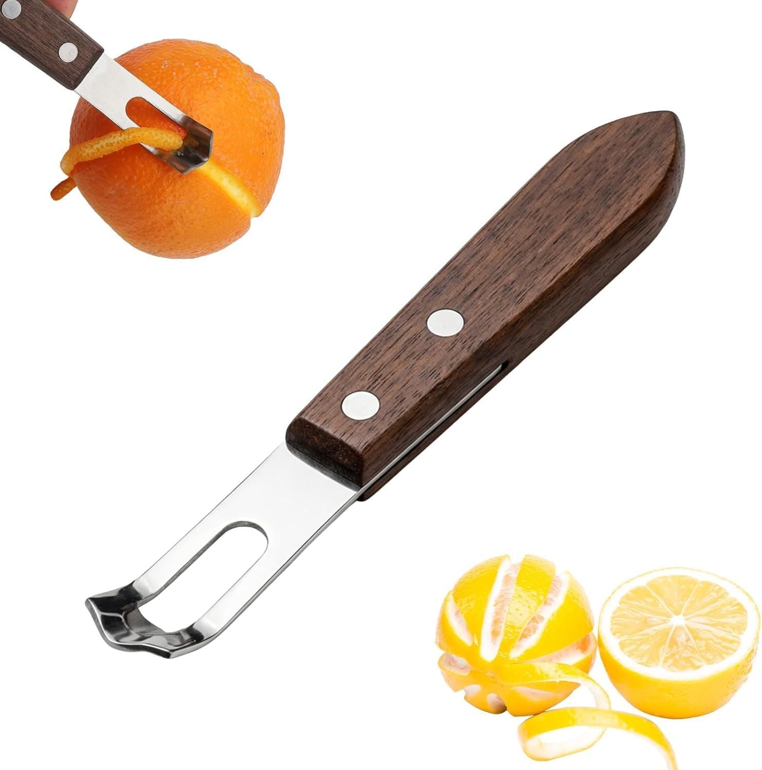 1PCS Citrus Zester and Orange Peeler Tools, Channel Knife, Walnut Wood and Stainless Steel Bar Peeler Tool, Channel Knife for Bartenders & Home Mixologists, Craft Cocktails 5.59 x 0.86''