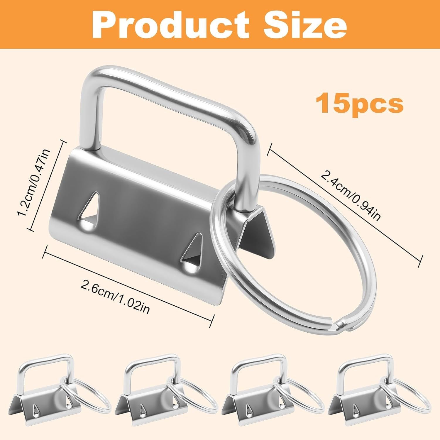 15PCS Key Fob Hardware Bulk, Key Fob Keychain Wristlet-Clamp Supplies for DIY Craft Making, Lanyard Keychain Hardware, Silver Keychain Wristlet for Lanyard, Suitcase Tag, Dog Leash Accessories