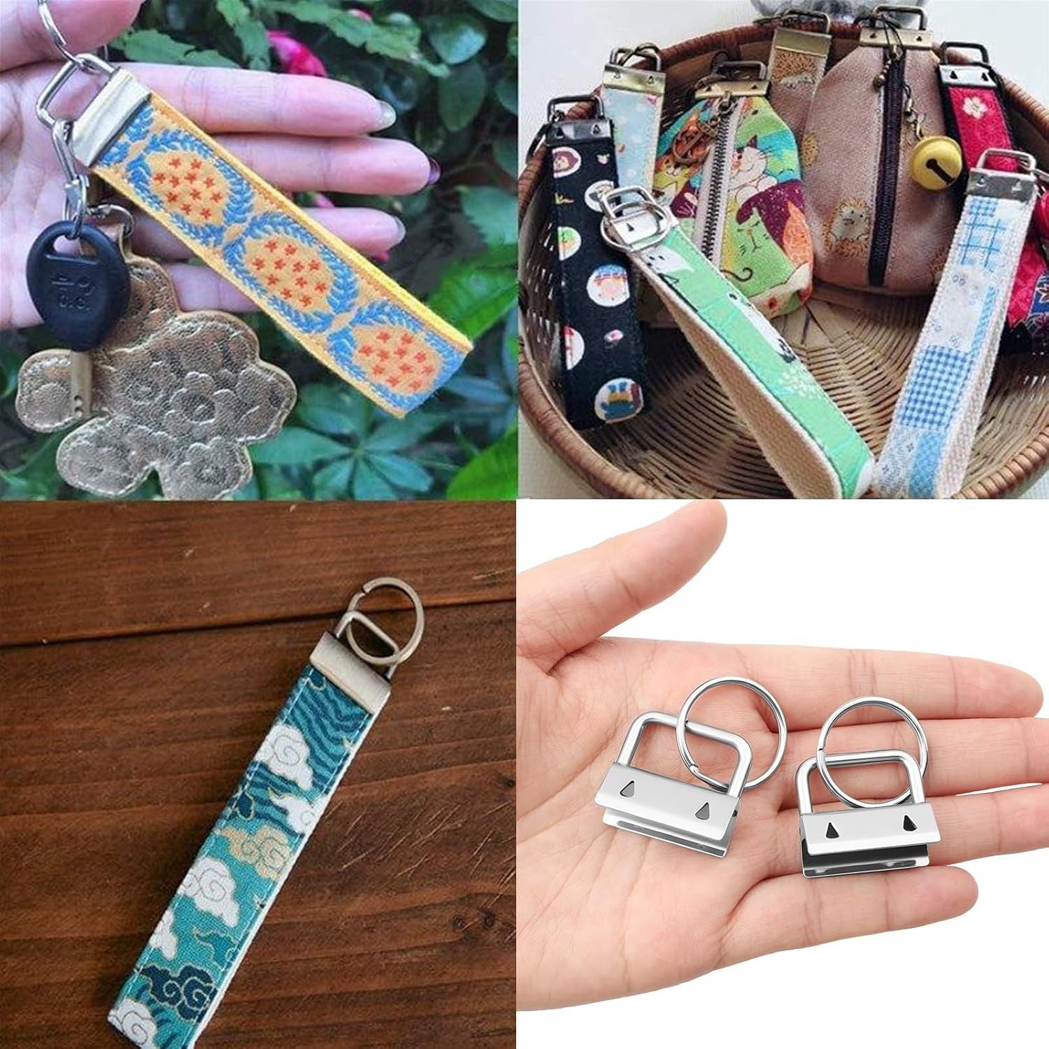 15PCS Key Fob Hardware Bulk, Key Fob Keychain Wristlet-Clamp Supplies for DIY Craft Making, Lanyard Keychain Hardware, Silver Keychain Wristlet for Lanyard, Suitcase Tag, Dog Leash Accessories