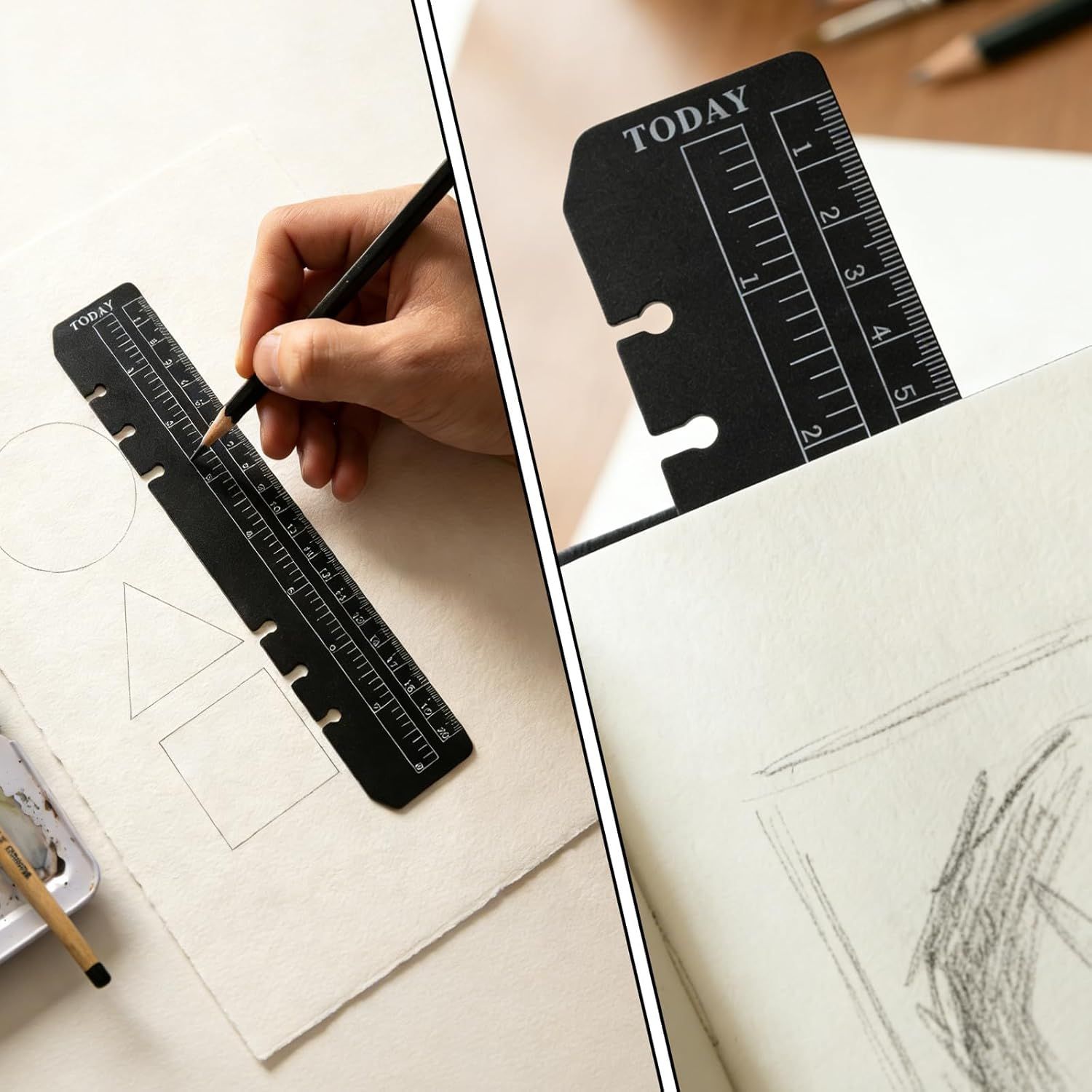 5PCS Planner Ruler for A5 A6 A7 Binder, 6-Ring Page Marker for Spiral Notebook, Snap-in Plastic Bookmark Rulers, 6-Hole Ruler Inser Planner Bookmark for A5 A6 A7 Black/Clear