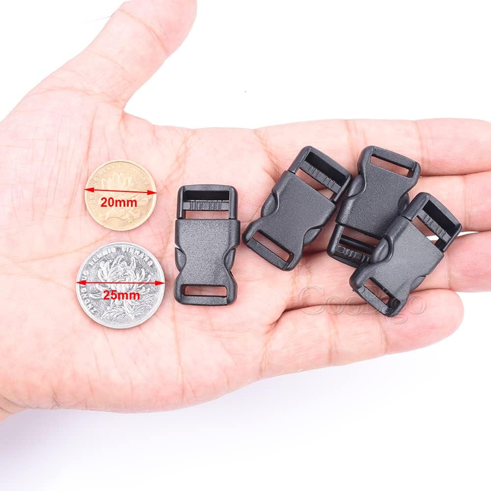 CooBigo 10pcs 1/2" 12.5mm Side Release Buckles Plastic Black Quick Adjustable Buckle For Backpack Strap DIY Pets Collar Accessory