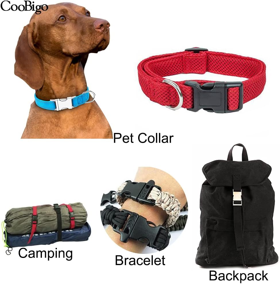 CooBigo 10pcs 1/2" 12.5mm Side Release Buckles Plastic Black Quick Adjustable Buckle For Backpack Strap DIY Pets Collar Accessory