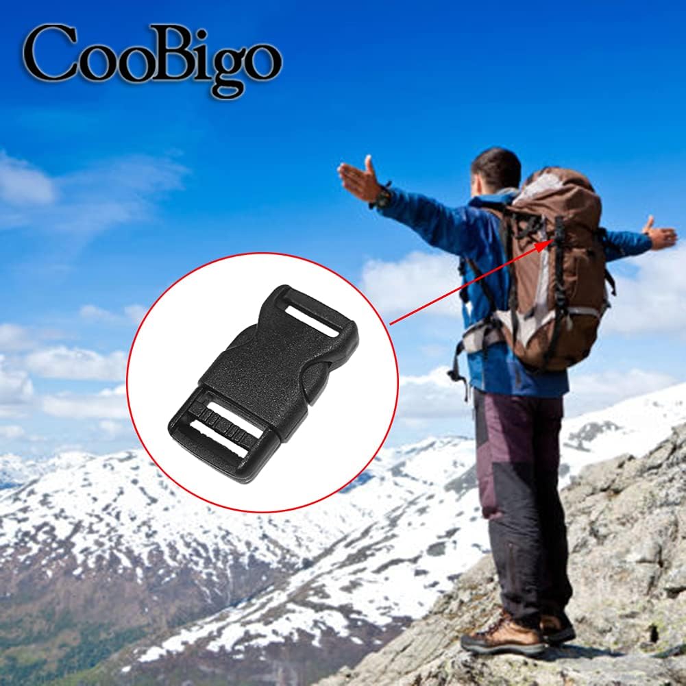 CooBigo 10pcs 1/2" 12.5mm Side Release Buckles Plastic Black Quick Adjustable Buckle For Backpack Strap DIY Pets Collar Accessory