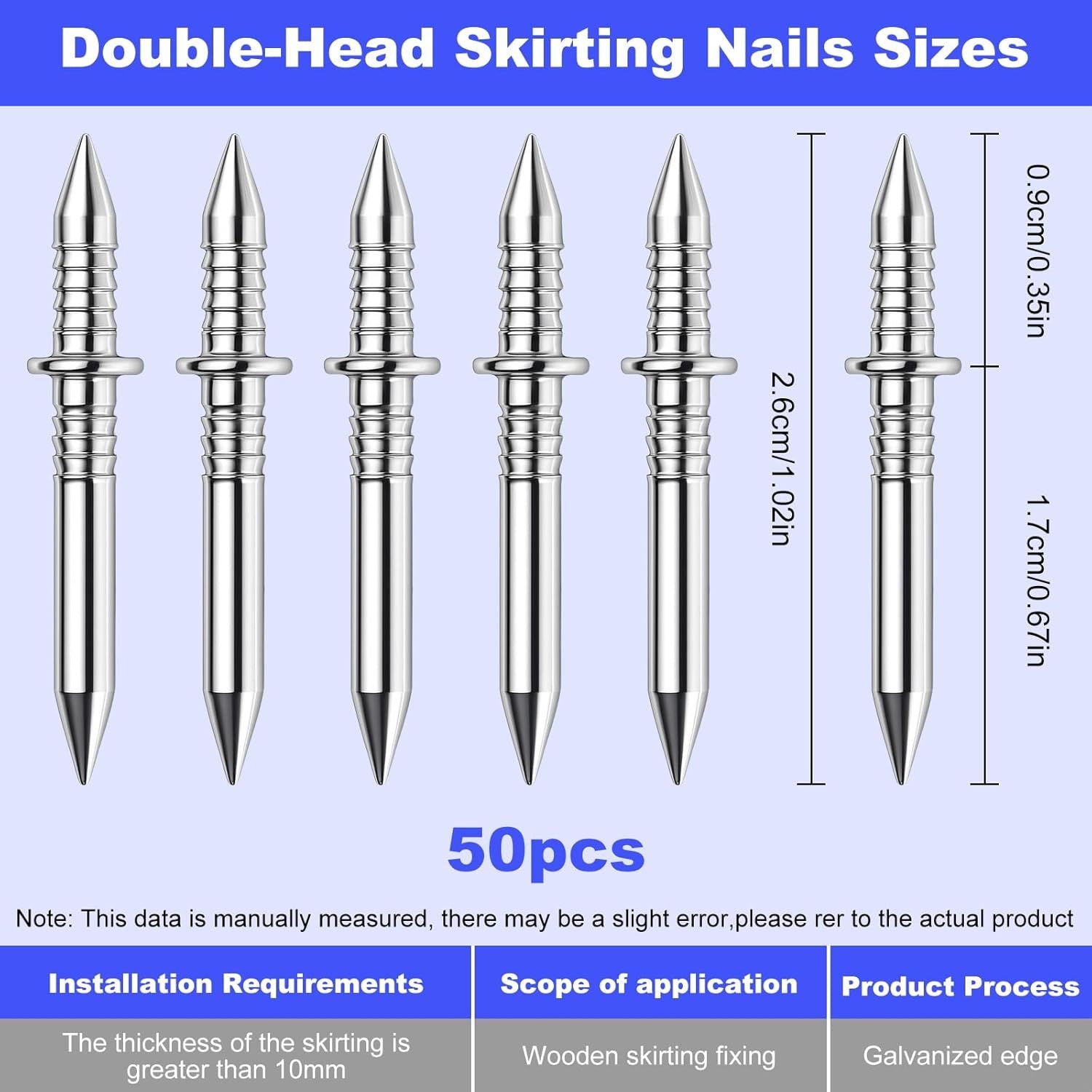 Double Headed Skirting Nails, 50PCS Invisible Seamless Baseboard Screws, Solid Wood Baseboard Double-Headed Nails, Double Sided Nails for Wood, Skirting Line Without Marks Nail for Solid Wood Trim