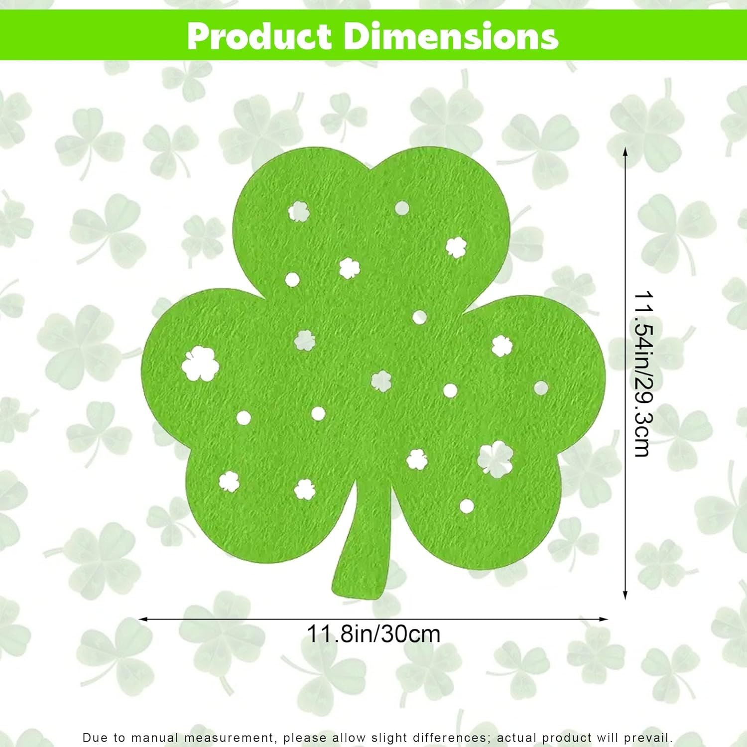 St Patricks Day Placemats Set of 4, Felt Green Shamrock Place Mats, Lucky Clover Table Mats for St Patrick's Day Irish Holiday Party Kitchen Dining Outdoor Indoor Decoration Light Green
