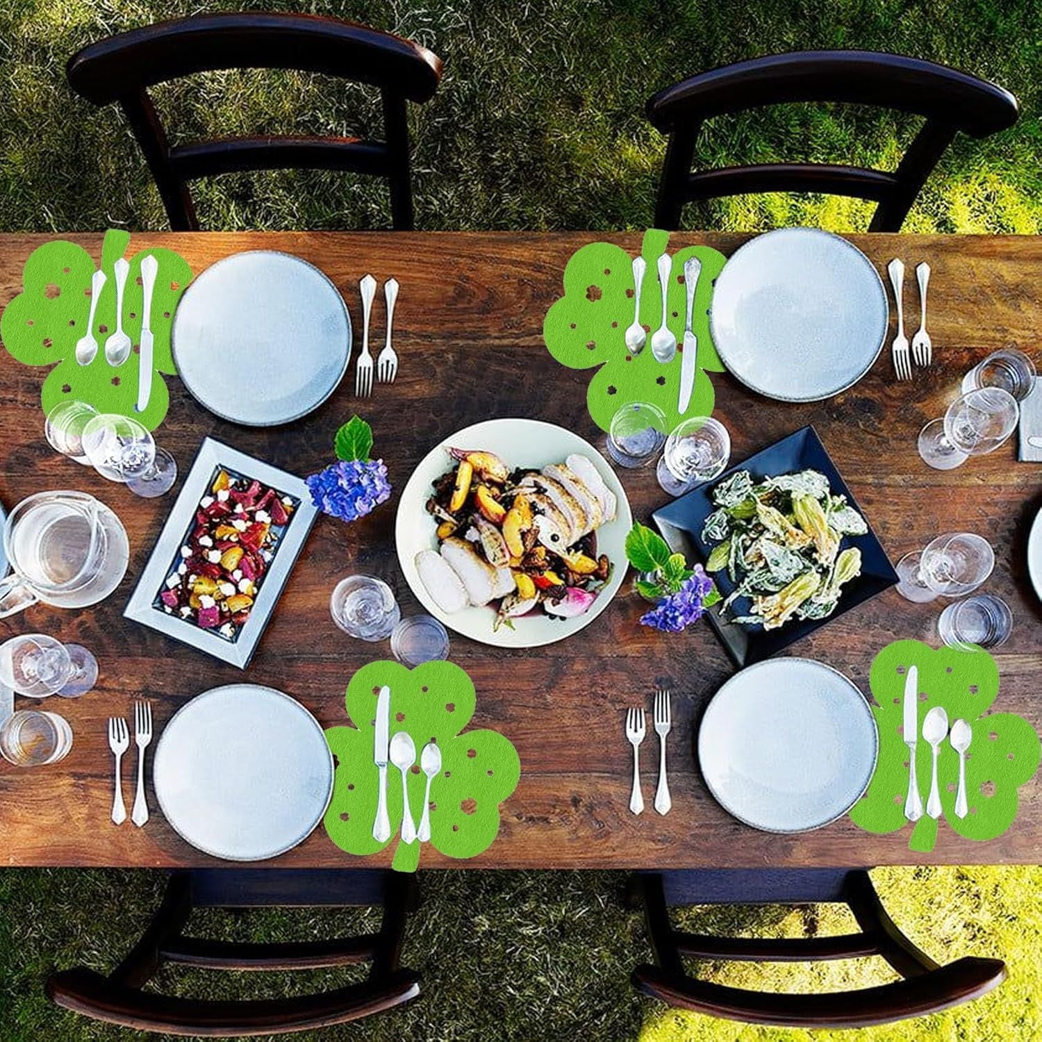 St Patricks Day Placemats Set of 4, Felt Green Shamrock Place Mats, Lucky Clover Table Mats for St Patrick's Day Irish Holiday Party Kitchen Dining Outdoor Indoor Decoration Light Green
