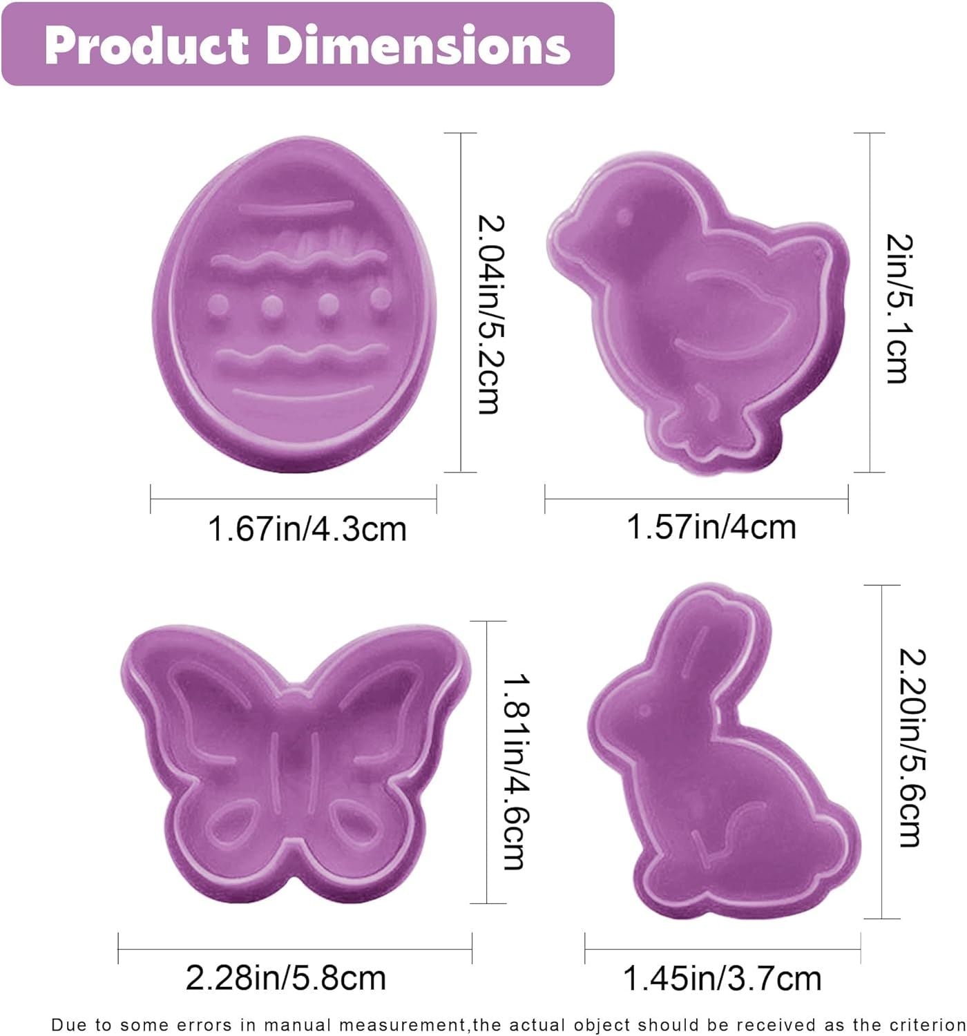 4Pcs Easter Cookie Cutters, Cartoon Easter Cookie Stamps, Cute Bunny Eggs Chick Butterfly Shapes Spring Biscuit Cutters Plastic Kitchen Tool for Fondant Cookie Baking Holiday Birthday Party Supplies
