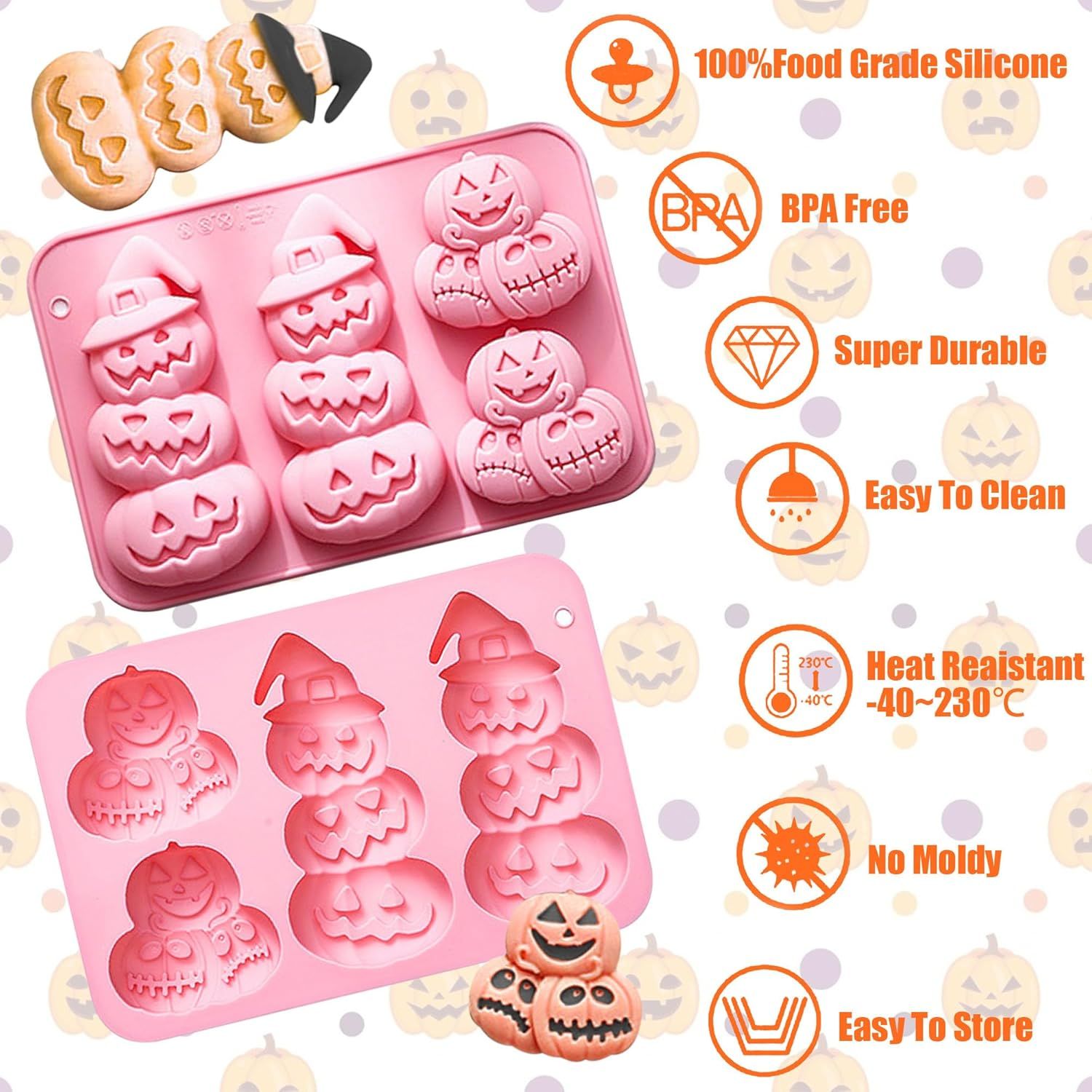 Pumpkin Silicone Mold Halloween Chocolate Candy Molds, Pumpkin Shaped Baking Mold for Halloween Thanksgiving Fall Gummy Jelly Ice Cube Cookies Cake Cupcakes Decorations Soap Candle Making