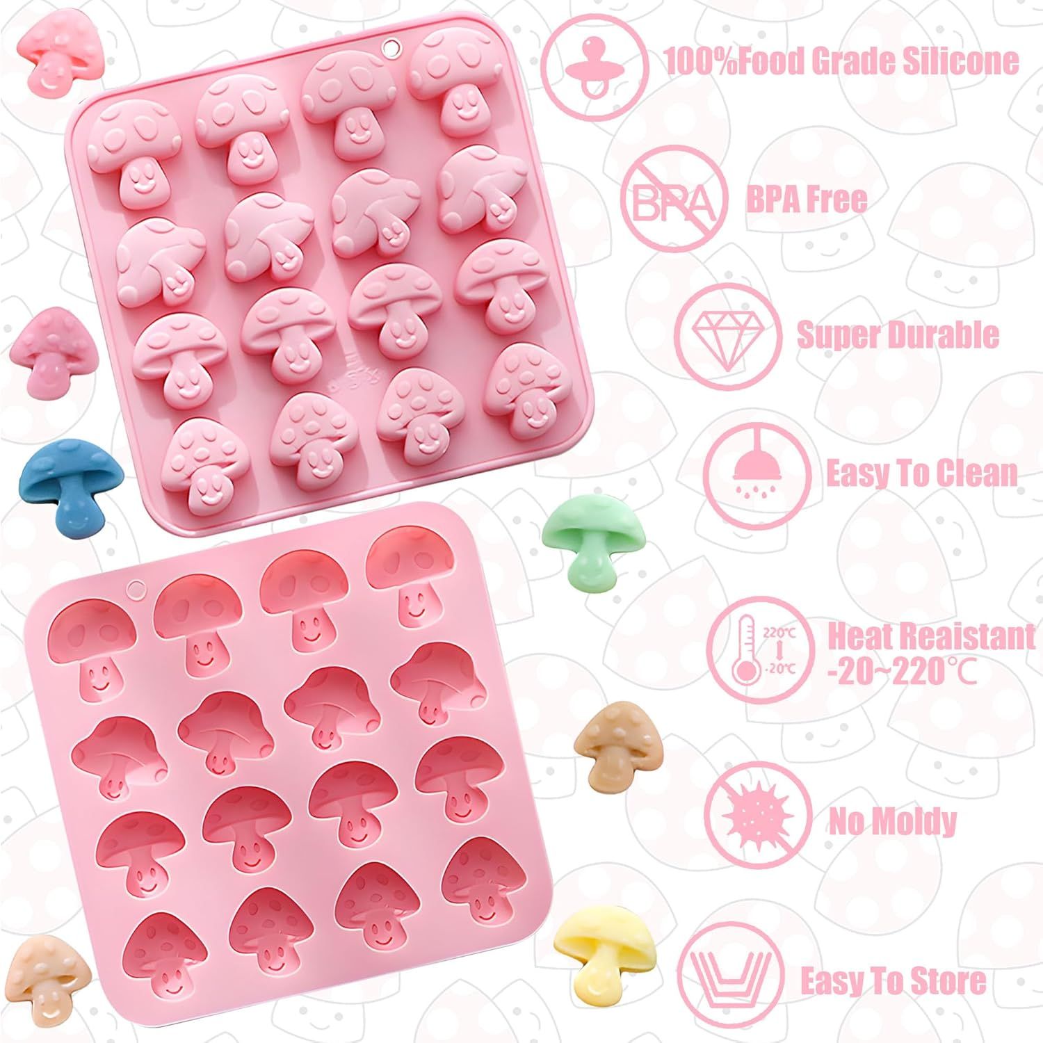 Mushroom Chocolate Mold,16-Cavity Mushroom Silicone Mold Mushroom Shaped Candy Fondant Mold for Chocolate, Candy, Fondant, Polymer Clay, Gummy,Cake Decoration
