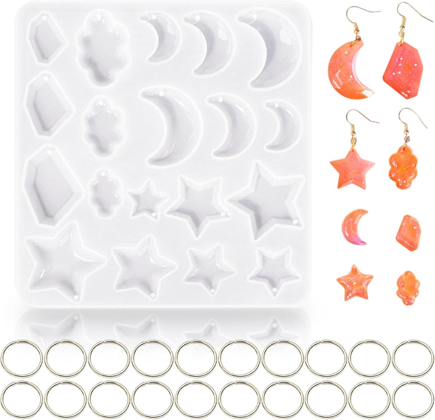 3Pcs Resin Jewelry Molds, Jewelry Molds for Epoxy Resin, Star Silicone Molds with 40Pcs Jump Rings, Jewelry Making Kit with Hole for DIY Crafts Pendant Earring Necklace Star