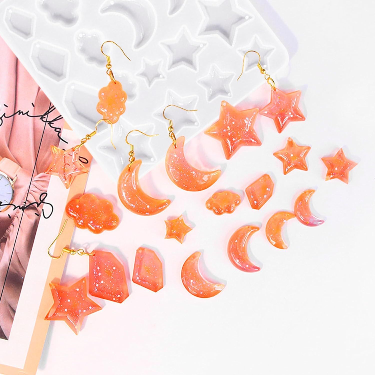 3Pcs Resin Jewelry Molds, Jewelry Molds for Epoxy Resin, Star Silicone Molds with 40Pcs Jump Rings, Jewelry Making Kit with Hole for DIY Crafts Pendant Earring Necklace Star
