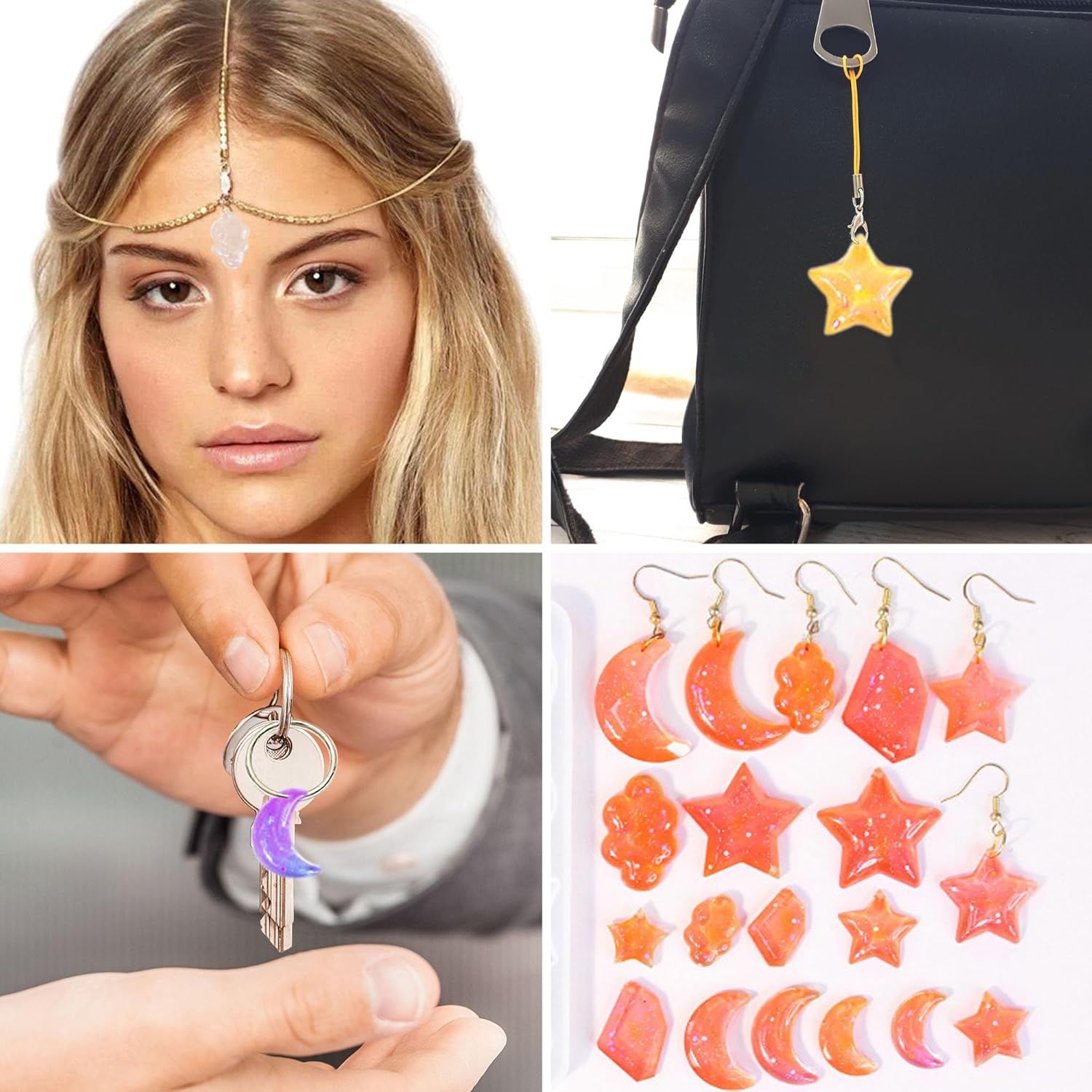 3Pcs Resin Jewelry Molds, Jewelry Molds for Epoxy Resin, Star Silicone Molds with 40Pcs Jump Rings, Jewelry Making Kit with Hole for DIY Crafts Pendant Earring Necklace Star